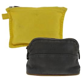 Hermès-HERMES Pouch Canvas 2Set Yellow Gray Auth bs7475-Grey,Yellow