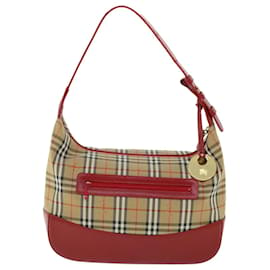 Burberry-BURBERRY Nova Check Shoulder Bag Canvas Leather Beige Red Auth 51856-Red,Beige