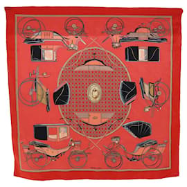 Hermès-HERMES CARRE 65 LES VOITURES A TRANSFORMATION Scarf Silk Red Auth ac2150-Red