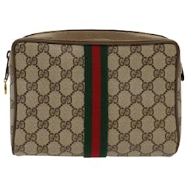 Gucci-GUCCI GG Canvas Web Sherry Line Clutch Bag Beige Red Green 56.01.012 Auth yk8241-Red,Beige,Green