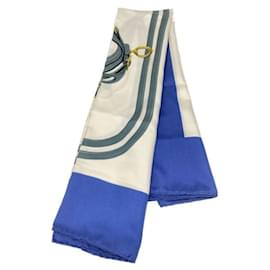 Hermès ***HERMES Kare90/Cachecol de seda Branco Azul