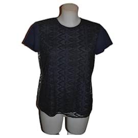 Top de algodão e renda Prada azul e preto Preto Azul