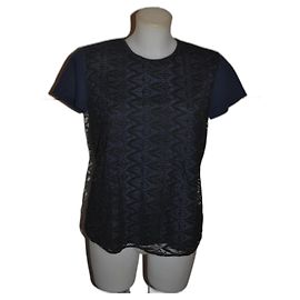 Top de algodón y encaje Prada azul y negro Negro Azul