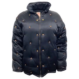 Loewe Vintage Navy Blue Y2K Bomber Jacket with Gold Logo Stud Embellishments Navy blue