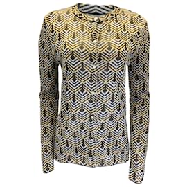 Paco Rabanne-Paco Rabanne Gold / Black / Silver Metallic Geometric Patterned Knit Cardigan Sweater-Metallic