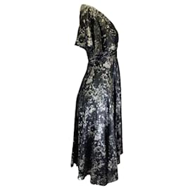 Prabal Gurung-Prabal Gurung Black / Silver Metallic Flared Midi Dress-Black