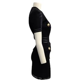 Balmain-Balmain Black Knit Deep V Neck Dress with Gold Buttons-Black
