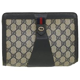 Gucci-GUCCI GG Canvas Sherry Line Clutch Bag Gray Red Navy 89.01.032 Auth am4045-Brown,Red,Navy blue