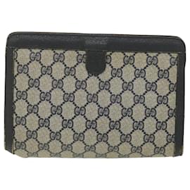 Gucci-GUCCI GG Canvas Sherry Line Clutch Bag Gray Red Navy 89.01.032 Auth am4045-Brown,Red,Navy blue