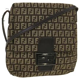 Fendi-FENDI Zucchino Canvas Shoulder Bag Brown Auth bs4562-Brown