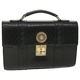 Gianni Versace-Gianni Versace Hand Bag Leather Black Auth bs4533-Black