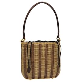 Fendi-FENDI Basket Shoulder Bag Wood Brown Auth ar9157-Brown
