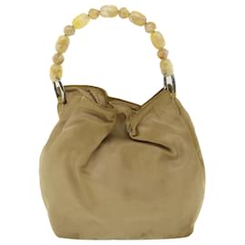 Christian Dior-Christian Dior Maris Pearl Hand Bag Nylon Beige Auth bs4600-Beige