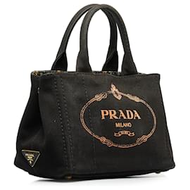 Prada-Prada Black Canapa Logo Handbag-Black