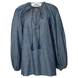 Autre Marque-Phaeonia, blue blouse with balloon sleeves-Blue