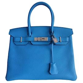 Hermès-Sac Hermes Birkin 30 bleu hydra-Bleu