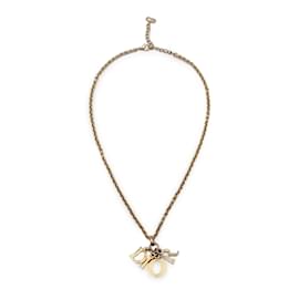 Christian Dior-Gold Metal Dangling Letters Logo Necklace-Golden