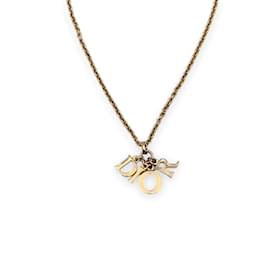 Christian Dior-Gold Metal Dangling Letters Logo Necklace-Golden