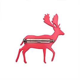 Chanel-Vintage Pink Fuchsia Reindeer CC Logos Brooch Pin-Pink