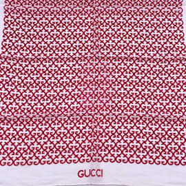 Gucci-Vintage White Magenta GG Cotton Neck Scarf Pocket Square-Red