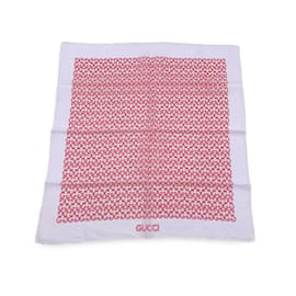 Gucci-Foulard de cou en coton GG blanc rose vintage, carré de poche-Rose