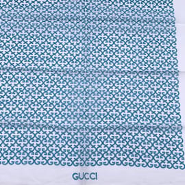 Gucci-vintage Blanc Bleu GG Coton Cou Écharpe Pocket Square-Bleu