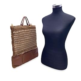 Valentino Garavani-Rockstud Brown Leather and Crochet Tote Bag-Brown