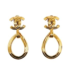 Chanel-CC Drop Earrings-Golden