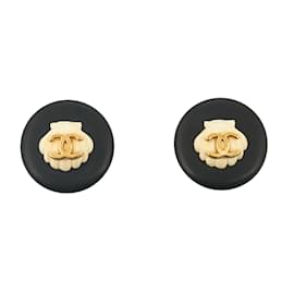 Chanel-CC Logo Shell Clip On Earrings-Black