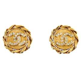Chanel-Rhinestone CC Clip On Earrings-Golden