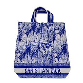 Authentic Dior DiorAddict Blue Dior Embroidered Oblique Jacquard Canvas Bag