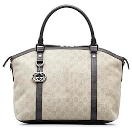 Gucci-Gucci Brown GG Canvas Charm Dome Satchel-Brown,Beige
