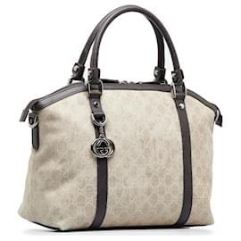 Gucci-Gucci Brown GG Canvas Charm Dome Satchel-Brown,Beige