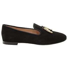 Giuseppe Zanotti Embellished Shark Tooth Smoking Slippers in Black Suede Black