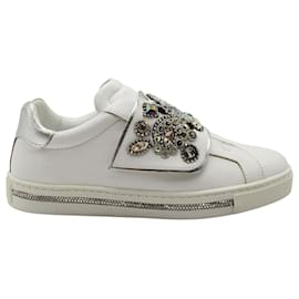 Rene Caovilla-Rene Caovilla Embellished Sneakers in White Leather-White