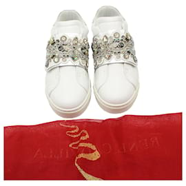 Rene Caovilla-Rene Caovilla Embellished Sneakers in White Leather-White