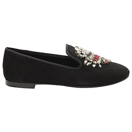 Giuseppe Zanotti Embellished Scorpion Loafers in Black Suede Black