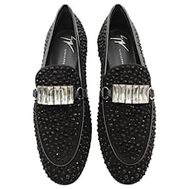 Giuseppe Zanotti-Giuseppe Zanotti Embellished Loafers in Black Suede-Black