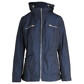 Herno-Herno Hooded Zip Jacket in Navy Blue Polyamide-Blue