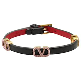 Valentino Garavani-Bracelet à boucle VLogo orné de cristaux Valentino Garavani en cuir de veau noir Cuir-Noir