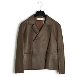 Marni-Khaki Brown Crop Leather Jacket Fr38 New-Brown,Khaki