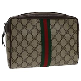 Gucci-GUCCI GG Toile Web Sherry Line Pochette Beige Rouge 156.01.012 Auth bs7348-Rouge,Beige