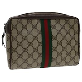 Gucci-GUCCI GG Canvas Web Sherry Line Clutch Bag Beige Red 156.01.012 Auth bs7348-Red,Beige