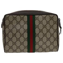 Gucci-GUCCI GG Toile Web Sherry Line Pochette Beige Rouge 156.01.012 Auth bs7348-Rouge,Beige