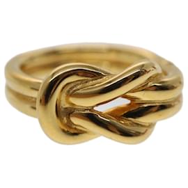 Hermès-HERMES Atame Circle Knot Design Scarf Ring Metal Gold Tone Auth 51414-Other
