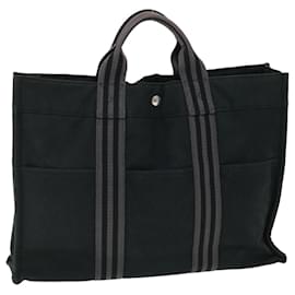 Hermès-HERMES Fourre Tout MM Tote Bag cotton Black Auth 51877-Black