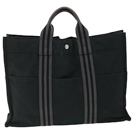 Hermès-HERMES cabas MM Tote Bag coton Noir Auth 51877-Noir