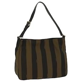 Fendi-FENDI Pecan Canvas Shoulder Bag Nylon Brown Auth bs7311-Brown