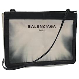 Balenciaga-BALENCIAGA Bolsa de Ombro Lona Branco Preto Auth bs7585-Preto,Branco