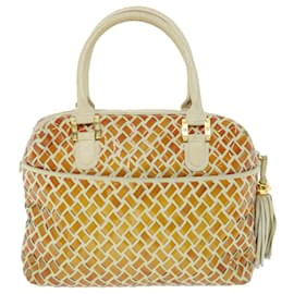Bally-BALLY Hand Bag Leather Beige Auth bs7622-Beige